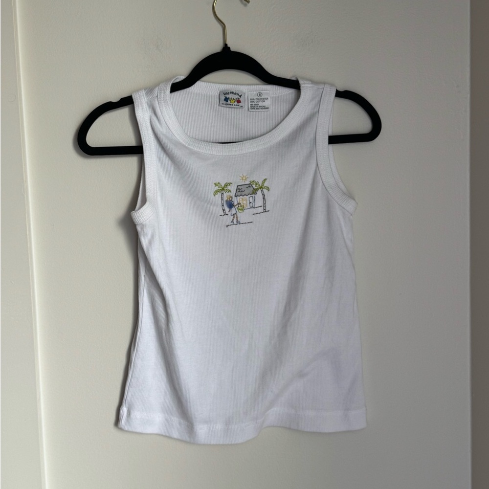 Vintage Weekend Clothes Line White Ribbed Top with graphic design
